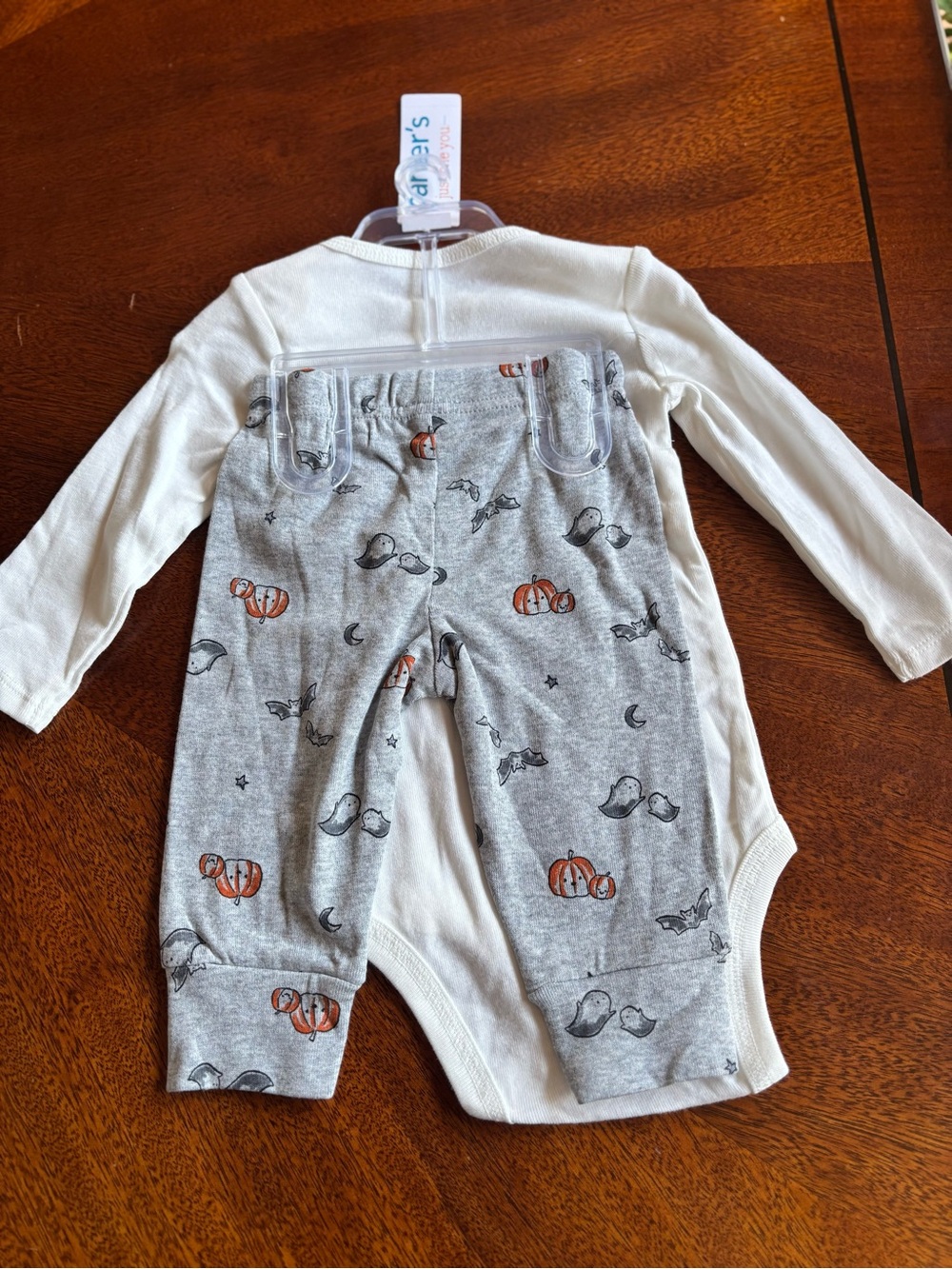 Carter's Cream and Gray Ghost-Print Long-Sleeve One-Piece Set - Picture 5 of 5